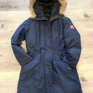 Canada Goose Women's Blue Parka with Fur Trim